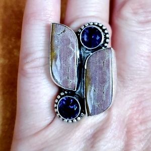 New Jasper & Amethyst 925 Silver Statement Ring.